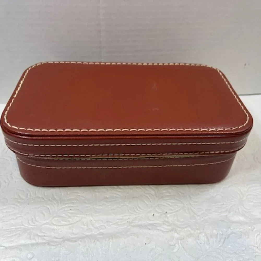 VTG Alfa Faux Leather Brown Toiletry Travel Accessory Zip Around Bag 8.5